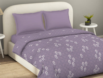 Essentials 100% Cotton  Double Duvet Cover, 144 TC, Floral, Light Violet
