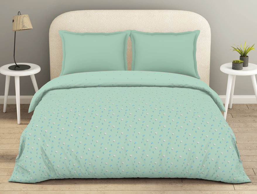 100% Cotton Floral Duvet Cover, Light Aqua