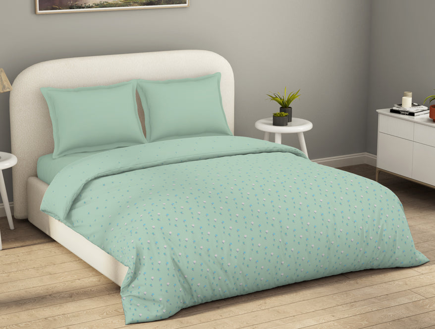 100% Cotton Floral Duvet Cover, Light Aqua