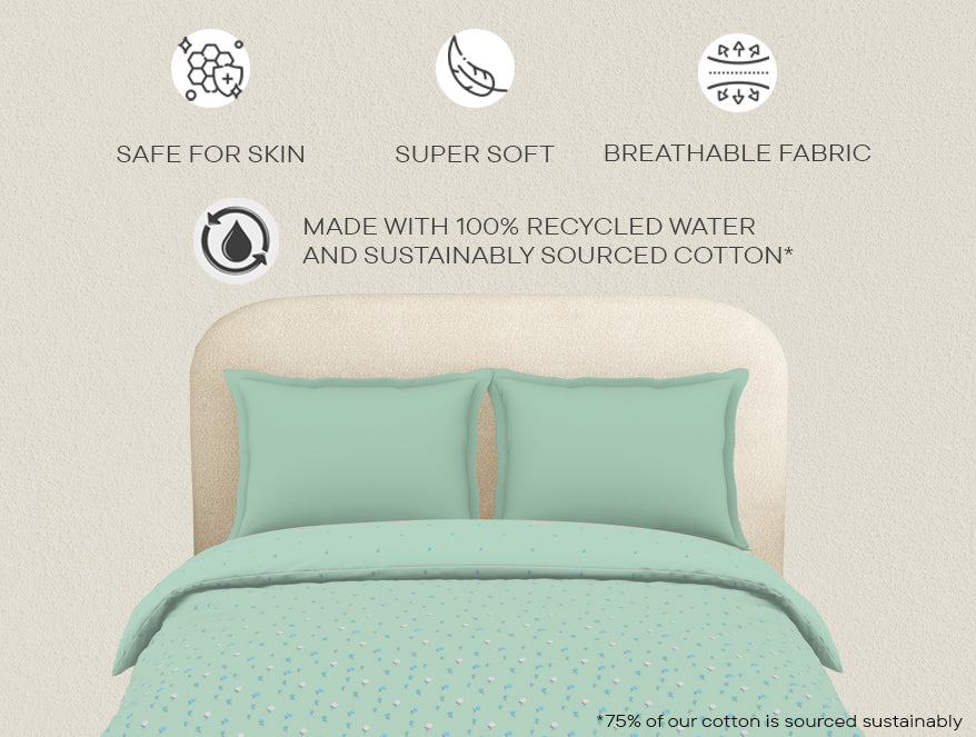 100% Cotton Floral Duvet Cover, Light Aqua