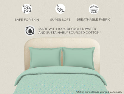 100% Cotton Floral Duvet Cover, Light Aqua