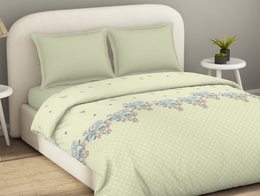 Essentials 100% Cotton  Double Duvet Cover, 144 TC, Floral, Light Yellow