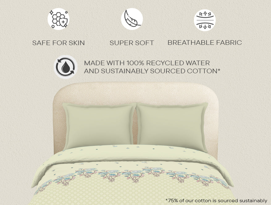 Essentials 100% Cotton  Double Duvet Cover, 144 TC, Floral, Light Yellow