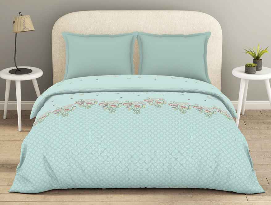 100% Cotton Floral Duvet Cover, Light Blue