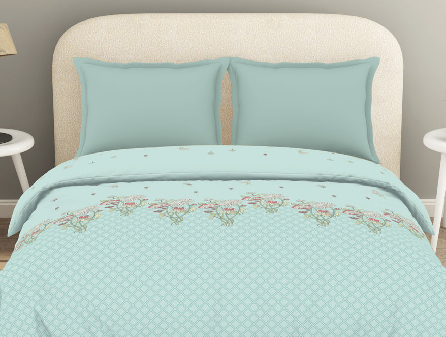 100% Cotton Floral Duvet Cover, Light Blue