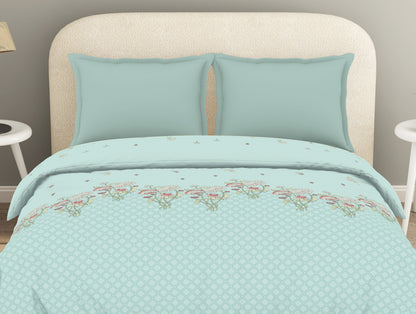 100% Cotton Floral Duvet Cover, Light Blue