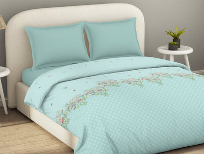 100% Cotton Floral Duvet Cover, Light Blue