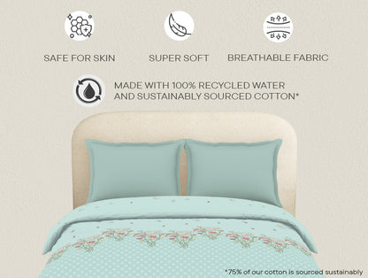 100% Cotton Floral Duvet Cover, Light Blue