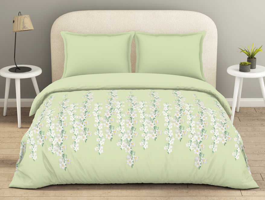 Essential 144 TC Light Green Floral Duvet Cover