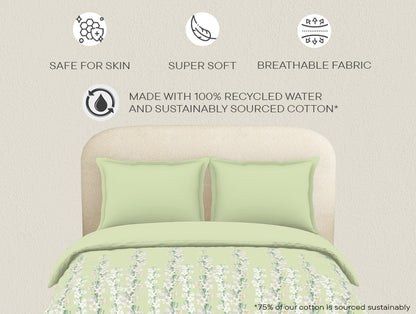 Essential 144 TC Light Green Floral Duvet Cover