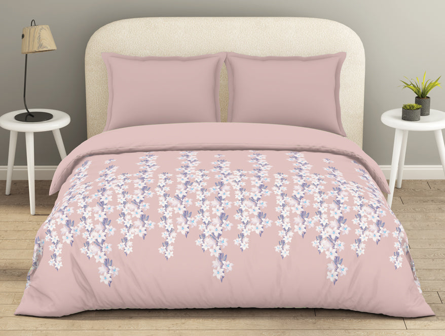 Essentials 100% Cotton  Double Duvet Cover, 144 TC, Floral, Blush