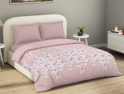 Essentials 100% Cotton  Double Duvet Cover, 144 TC, Floral, Blush
