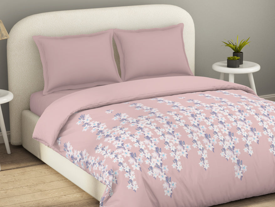 Essentials 100% Cotton  Double Duvet Cover, 144 TC, Floral, Blush