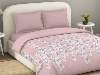 Essentials 100% Cotton  Double Duvet Cover, 144 TC, Floral, Blush