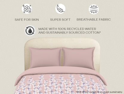 Essentials 100% Cotton  Double Duvet Cover, 144 TC, Floral, Blush