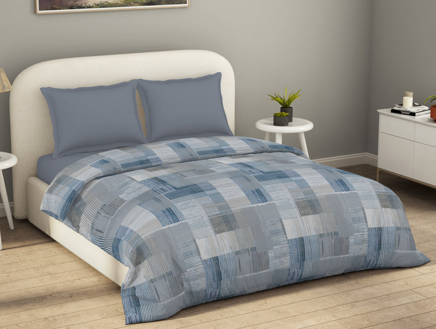 Essentials 100% Cotton  Double Quilt, 144 TC, Geometric, Blue