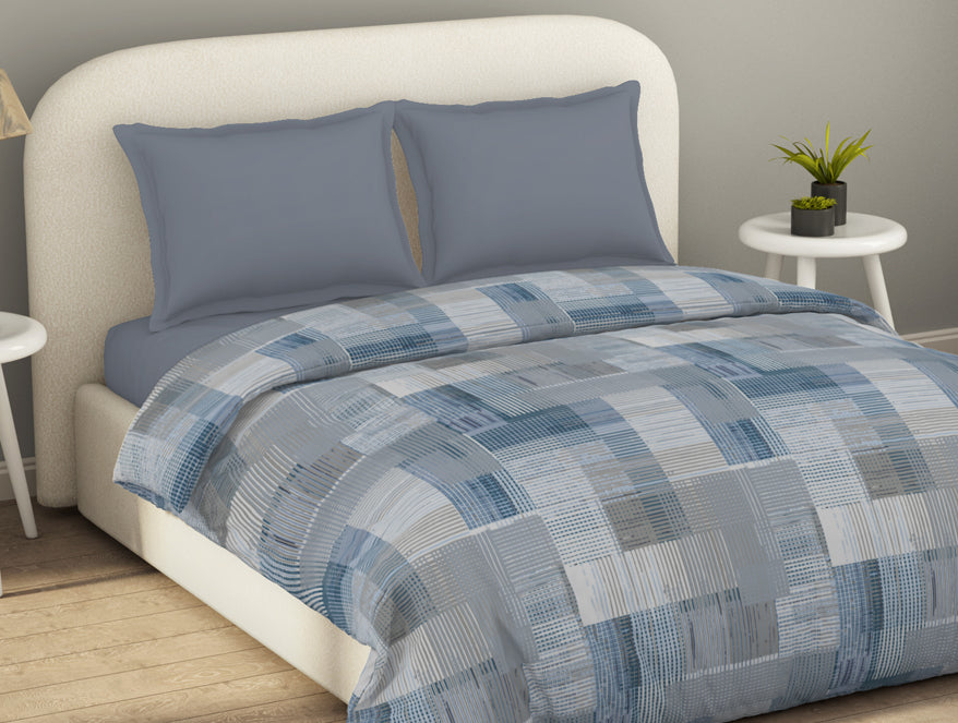 Essentials 100% Cotton  Double Quilt, 144 TC, Geometric, Blue