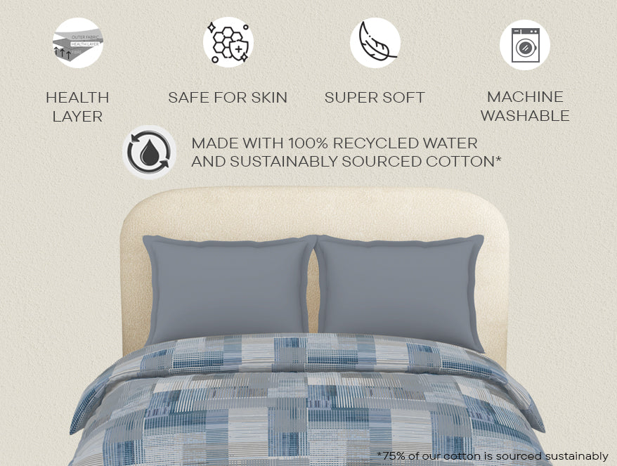 Essentials 100% Cotton  Double Quilt, 144 TC, Geometric, Blue