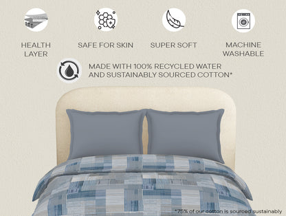 Essentials 100% Cotton  Double Quilt, 144 TC, Geometric, Blue