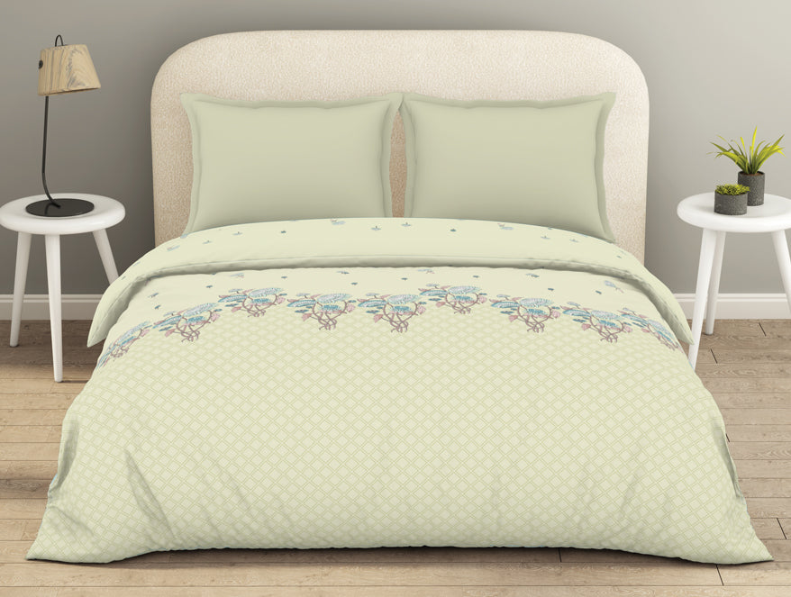 Essentials 100% Cotton  Double Quilt, 144 TC, Floral, Light Yellow