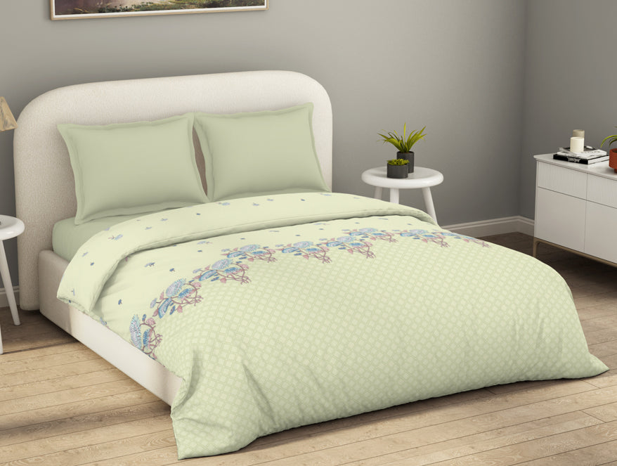 Essentials 100% Cotton  Double Quilt, 144 TC, Floral, Light Yellow