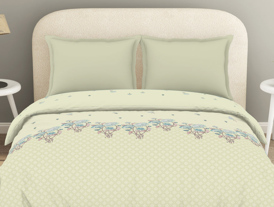 Essentials 100% Cotton  Double Quilt, 144 TC, Floral, Light Yellow