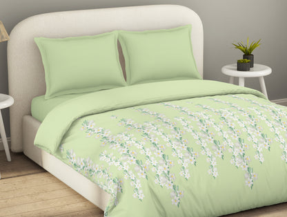 Essentials 100% Cotton  Double Quilt, 144 TC, Floral, Light Green