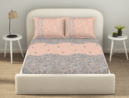 Essentials 100% Cotton  Fitted King Bedsheet, 144 TC, Floral, Light Yellow