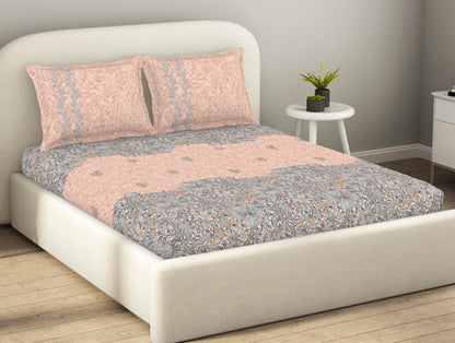 Essentials 100% Cotton  Fitted King Bedsheet, 144 TC, Floral, Light Yellow