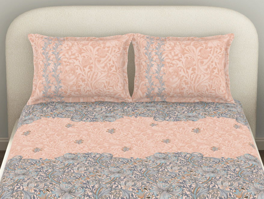 Essentials 100% Cotton  Fitted King Bedsheet, 144 TC, Floral, Light Yellow