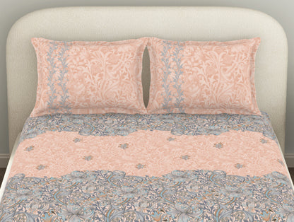 Essentials 100% Cotton  Fitted King Bedsheet, 144 TC, Floral, Light Yellow