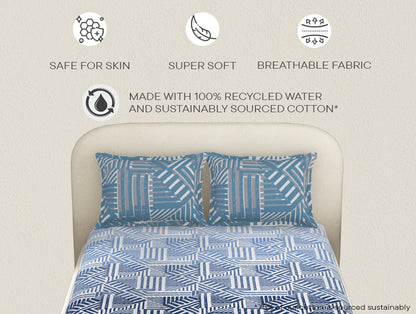 Essentials 100% Cotton  Fitted King Bedsheet, 144 TC, Geometric, Light Green