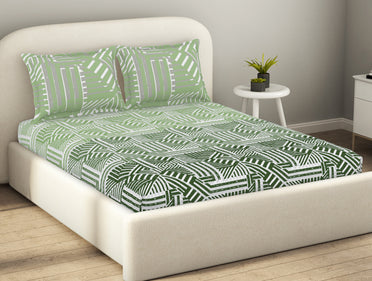 Essentials 100% Cotton  Fitted King Bedsheet, 144 TC, Geometric, Light Aqua