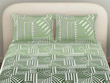 Essentials 100% Cotton  Fitted King Bedsheet, 144 TC, Geometric, Light Aqua