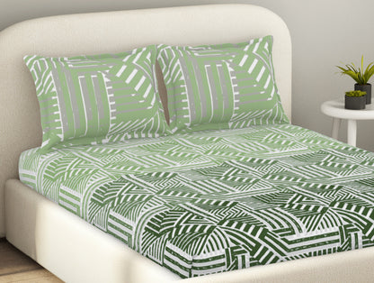 Essentials 100% Cotton  Fitted King Bedsheet, 144 TC, Geometric, Light Aqua