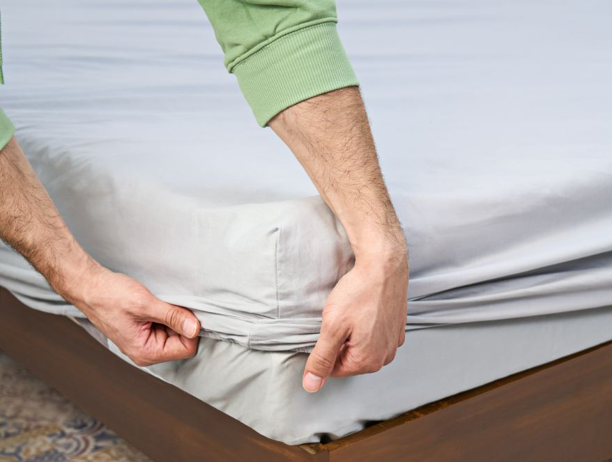 Essentials 100% Cotton  Fitted King Bedsheet, 144 TC, Geometric, Light Aqua