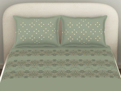 Essentials 100% Cotton  Fitted King Bedsheet, 144 TC, Floral, Light Green