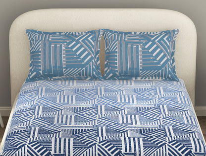 Essentials 100% Cotton  Fitted King Bedsheet, 144 TC, Geometric, Light Green