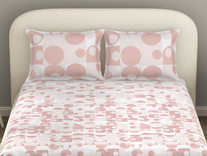 Essentials 100% Cotton  Fitted King Bedsheet, 144 TC, Geometric, Blush