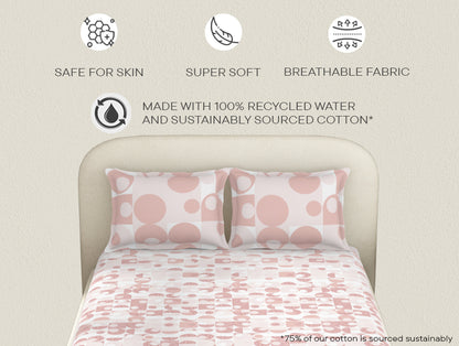 Essentials 100% Cotton  Fitted King Bedsheet, 144 TC, Geometric, Blush