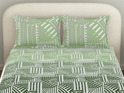 Essentials 100% Cotton  Fitted King Bedsheet, 144 TC, Geometric, Light Aqua