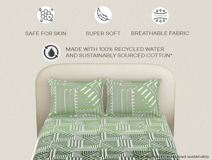 Essentials 100% Cotton  Fitted King Bedsheet, 144 TC, Geometric, Light Aqua