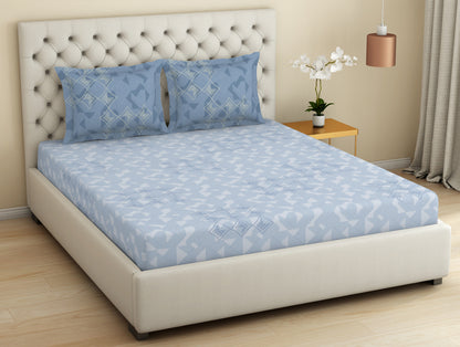 Essentials Premium Cotton Viscose  Large Bedsheet, 138 TC, Geometric, Dark Pink