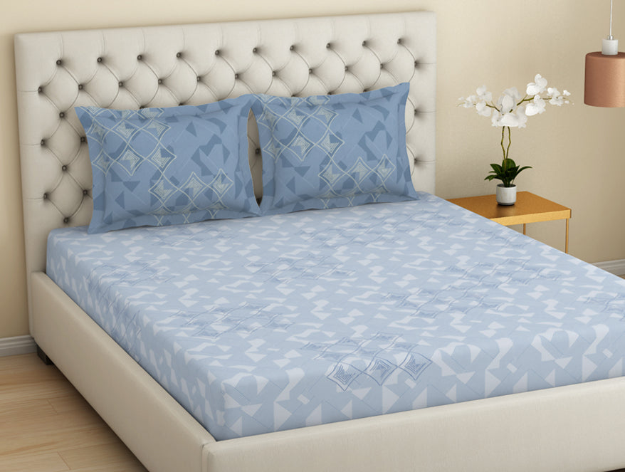 Essentials Premium Cotton Viscose  Large Bedsheet, 138 TC, Geometric, Dark Pink