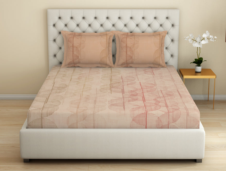 Essentials Premium Cotton Viscose  Large Bedsheet, 138 TC, Geometric, Light Coral