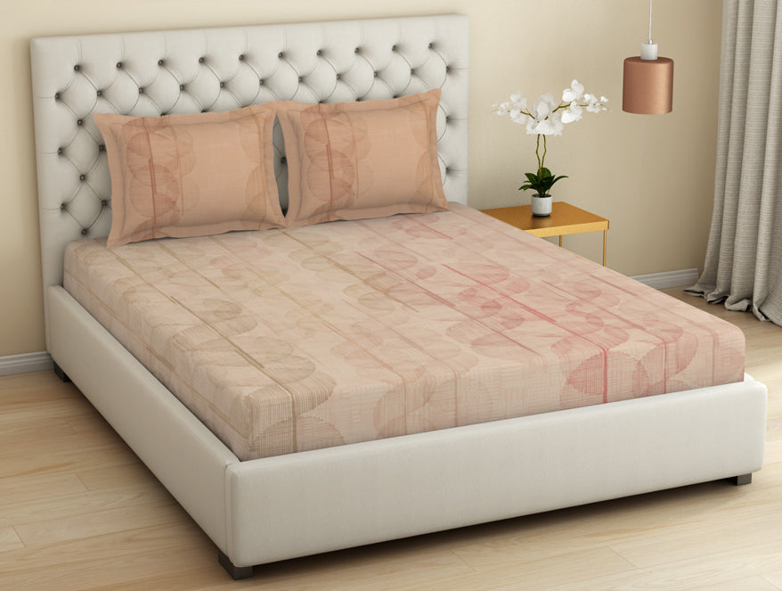Essentials Premium Cotton Viscose  Large Bedsheet, 138 TC, Geometric, Light Coral