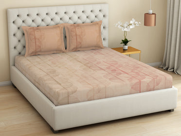 Essentials Premium Cotton Viscose  Large Bedsheet, 138 TC, Geometric, Light Coral