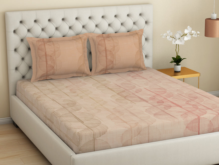 Essentials Premium Cotton Viscose  Large Bedsheet, 138 TC, Geometric, Light Coral