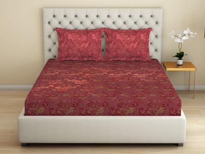 Essentials Premium Cotton Viscose  Large Bedsheet, 138 TC, Floral, Red
