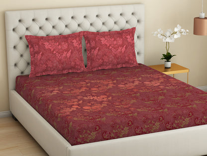 Essentials Premium Cotton Viscose  Large Bedsheet, 138 TC, Floral, Red